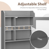 SUPER DEAL Over The Toilet Bathroom Storage Cabinet Freestanding Wooden Bathroom Organizer with Adjustable Shelves and Glass Door, Gray SUPER DEAL
