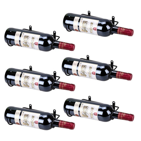 Hipiwe Set of 6 Wall Mounted Wine Rack Holders - Metal Wine Bottle Display Holder with Hardware, Wall Hanging Red Wine Bottle Organizer Racks for Storage Beverages/Liquor Bottle Hipiwe