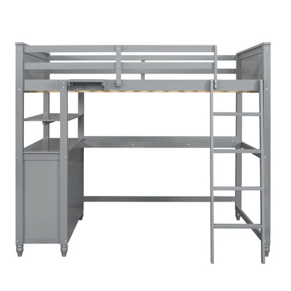 Bellemave Full Size Grey Loft Bed with Integrated Desk and Storage Drawers for Kids and Teens - WoodArtSupply