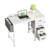 Casaottima 32 inch Small Computer Desk with 4 Fabric Drawers, Side Hook and Cloth Bag, Kids Study Table for Bedroom and Small Space, Pure White Casaottima