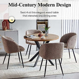 NORDICANA 5 Pieces 37-Inch Round Dining Table and Upholstered Chairs for Four Person, MDF Table-top, Light Brown Fuzzy Sherpa Armchairs with Black Metal Leg for Kitchen, Reception Room NORDICANA