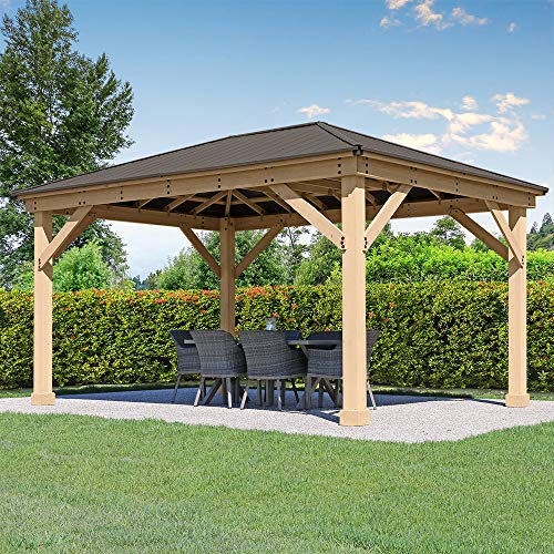 Yardistry 12' x 16' Meridian Cedar Wood Gazebo Pavilion for Patios, Decks, Garden, Backyard, Durable, Aluminum Roof - WoodArtSupply