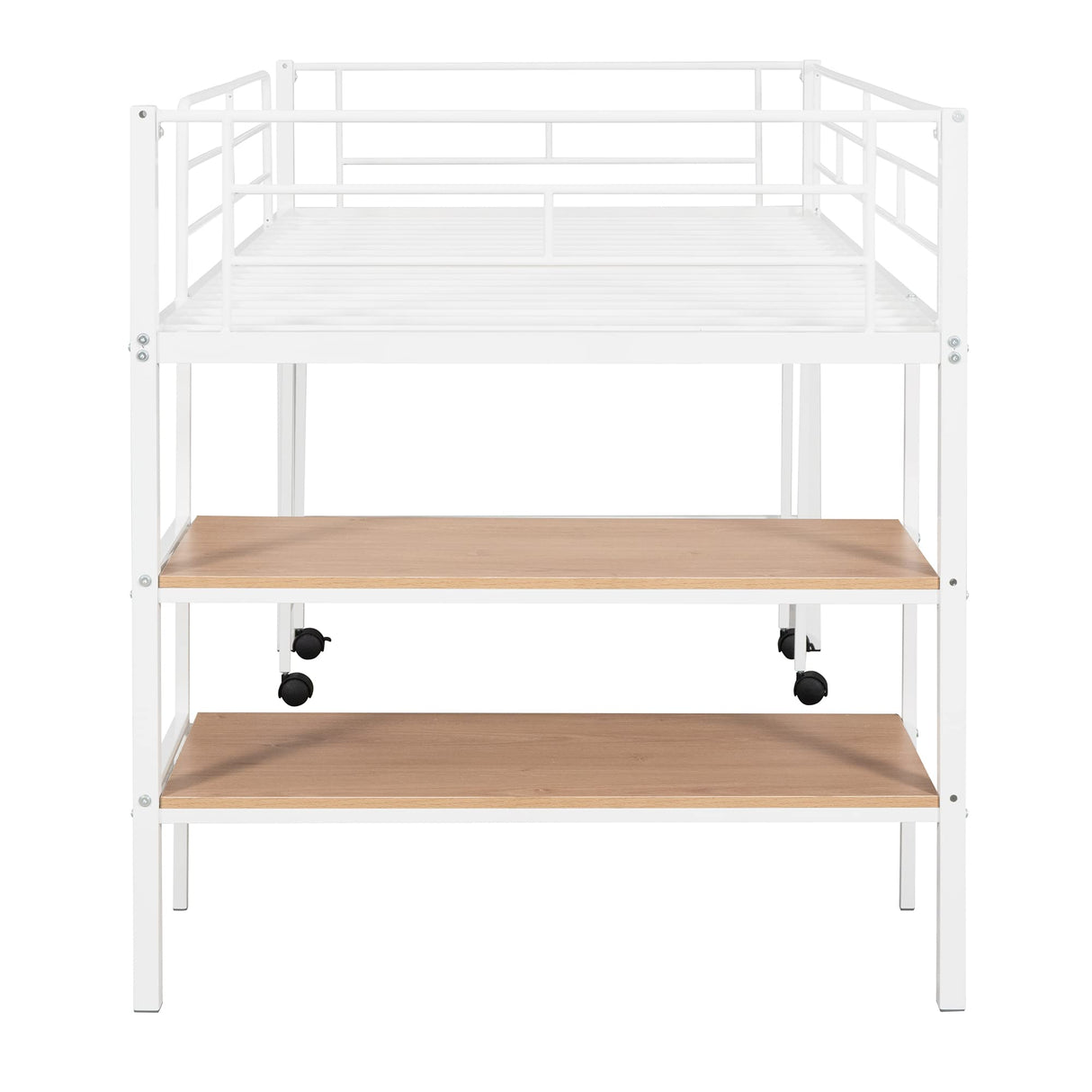 Harper & Bright Designs Low Loft Bed with Desk, Twin Size Metal Loft Bed Frame with Storage Shelves for Kids (Twin Size, White) Harper & Bright Designs