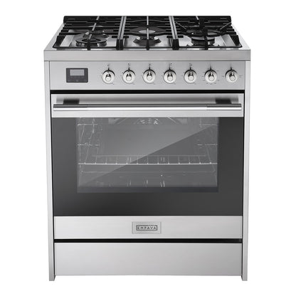 Empava Freestanding & Slide-In Gas Range, 5.0 Cu. Ft, Single Oven with 5 Sealed High-Low Burners & Touch Timer, Heavy Duty Continuous Grates in Stainless Steel, 30 Inch