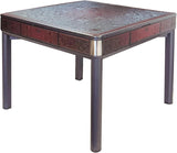 USA MJ Vintage-Style Automatic Mahjong Table with Carved Wooden Table Top Design, Burgundy Numbered Tiles, Roller Coaster Chinese/Filipino/American Style, 40mm Tiles USA MJ TABLE .COM