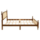 Ball & Cast Queen Traditional Pine Wooden Platform Bed with Rattan Headboard and Footboard,Bed Frame w/Central Enhanced & Underbed Storage Space,Slat Support,for Apartment,Bedroom,Walnut Ball & Cast