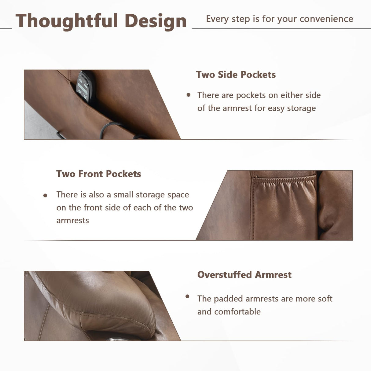 EZZUP Lay Flat Lift Recliner Chair with Massage & Heat for Elderly People, Electric Power Lift Chair with Dual Motor, Cup Holders and 2 Remote Controls, Breathable Faux Leather Brown EZZUP