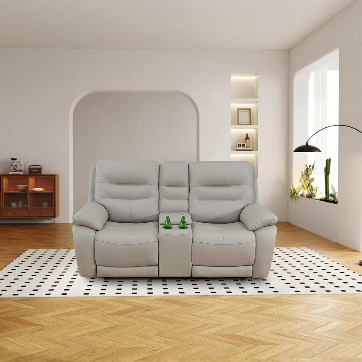 GEBADOL Power Reclining Sofa Set, Genuine Leather Recliner Sofa and Loveseat Set, 2 Pieces Top Grain Leather Sofa with Built in USB Port for Living Room (Light Grey) GEBADOL