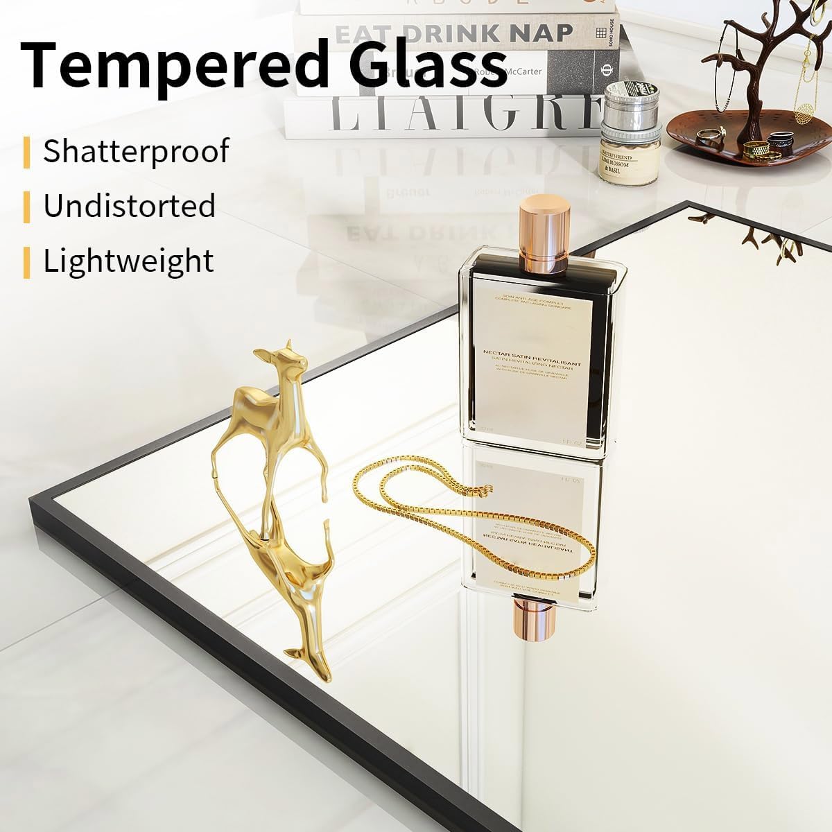 VooBang Mirror Full Length, 21" x 57" Floor Mirror with Stand, Aluminum Alloy Frame Full Body, Standing Hanging or Leaning Against Wall for Bedroom and Living Room, Black VooBang