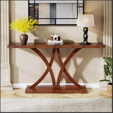 Tribesigns 63" Console Table, Farmhouse Narrow Long Sofa Table Wood Entryway Table with Geometric Metal Frame, Industrial Behind Couch Table Accent Table for Hallway, Living Room, Entrance, Cherry Tribesigns