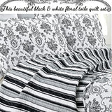 Cozy Line Home Fashions French Medallion Black White Grey Rose Flower Pattern Printed 100% Cotton Bedding Quilt Set Reversible Coverlet Bedspread (Black White, Queen - 3 Piece) Cozy Line Home Fashions
