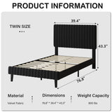 Twin Bed Frame, Velvet Upholstered Platform Bed with Vertical Channel Tufted Headboard and Footboard, No Box Spring Required, Easy Assembly, Black BarnFurin