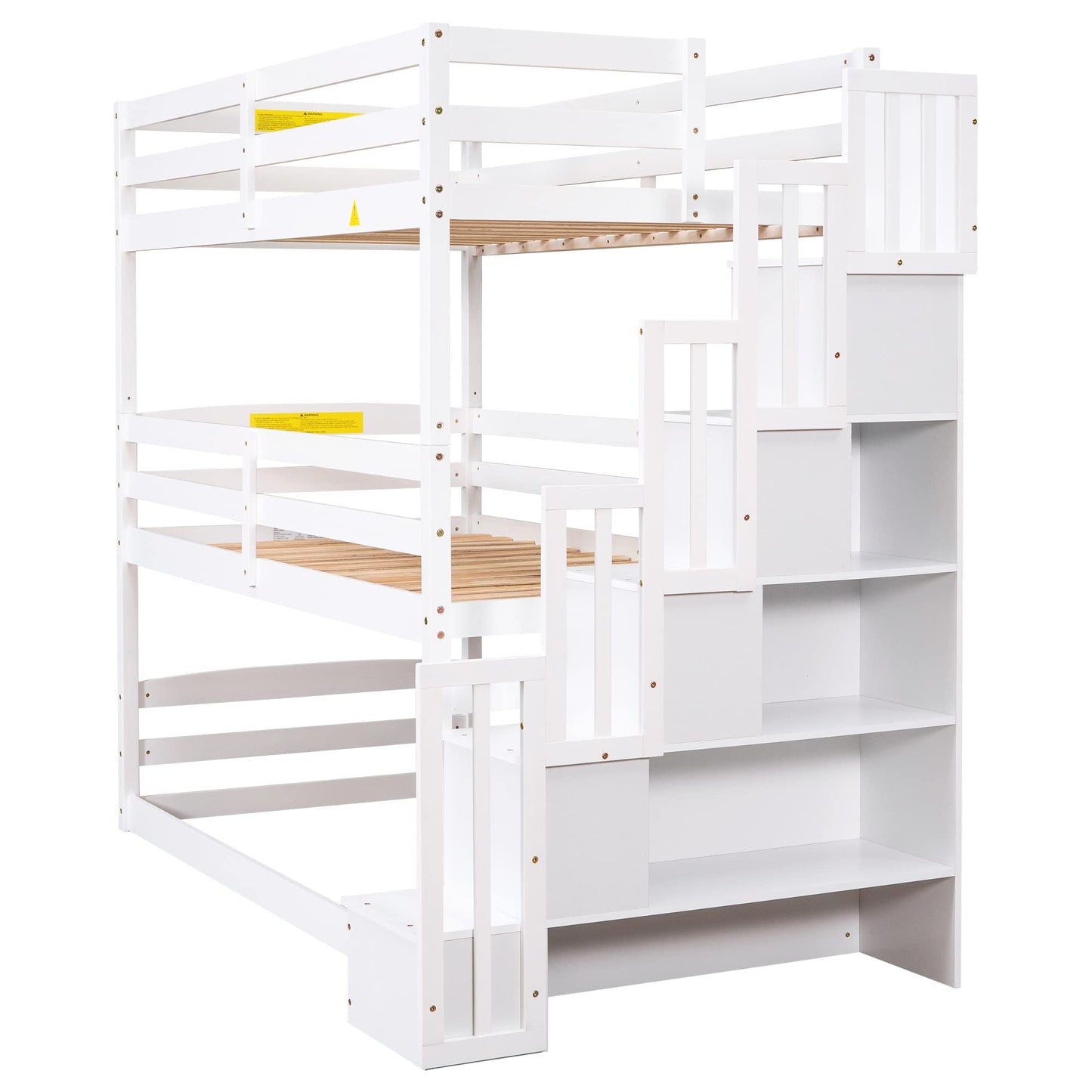 Harper & Bright Designs Twin Size Triple Bunk Bed with Stairs and Storage, Solid Wood Twin Over Twin Over Twin Bunk Bed Frame for 3 Kids Girls Boys, Separate Design (White)