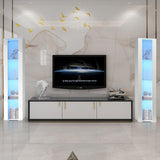 Pvillez 67" Modern LED Display Cabinet with 4 Glass Shelves - Stylish High Gloss Storage for Living Room, Bedroom, or Office (White) Pvillez