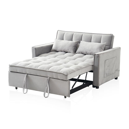 FENFSHE Modern Velvet 3-in-1 Convertible Sofa Bed with Adjustable Backrest and Storage, Includes Pillows, Ideal for Living Room or Bedroom(Grey) - WoodArtSupply