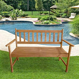Dkeli Sturdy Acacia Wood Outdoor Bench with Armrests - Ideal for Garden, Patio, and Park Decor Dkeli