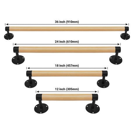 Purife 1ft Wood Handrail for Indoor Stairs, Wood Staircase Handrail W/s Black Sturdy Metal Brackets, Stair Banister Rrailing Wood Safety Grab Bar for Elderly & Kids Purife