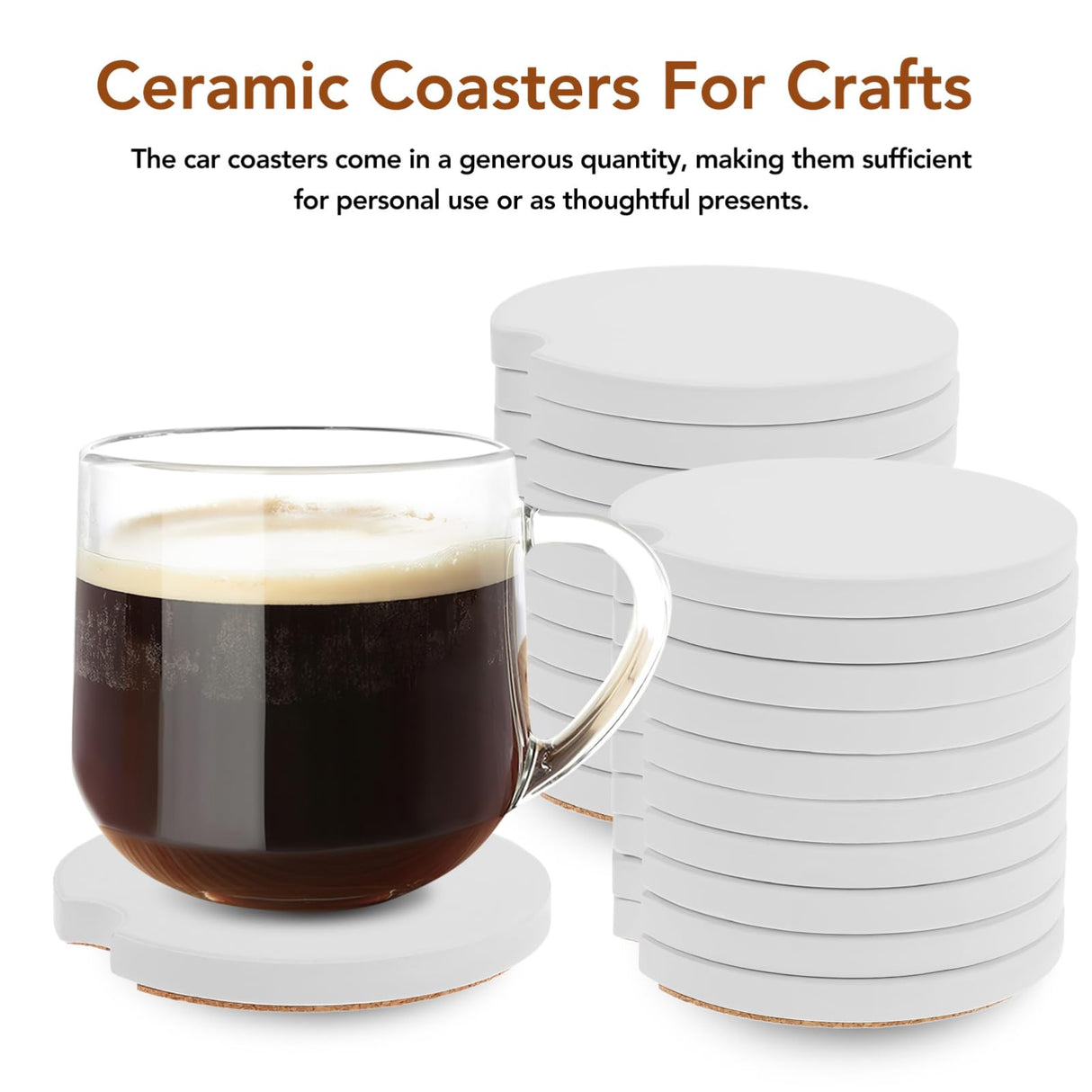 24pcs Sublimation Ceramic Cup Coasters - Blank Cupholder with Finger Grooves Keep Vehicle from Cold Drink Stain Spill - Cup Coasters for Car Office Home Drink Shop PartyKindom