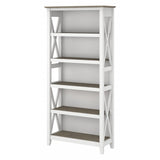 Bush Business Furniture Key West 5-Shelf Bookcase in Shiplap Gray and Pure White Bush Business Furniture
