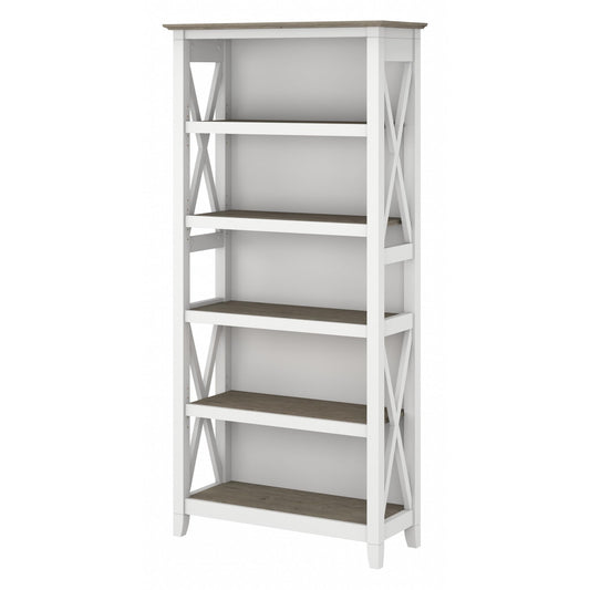 Bush Business Furniture Key West 5-Shelf Bookcase in Shiplap Gray and Pure White - WoodArtSupply