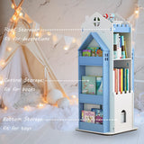 MYOYAY 360° Rotating Children's Bookshelf - 3 Tier Swivel Bookcase in Blue, Ideal for Kids' Bedroom Storage MYOYAY
