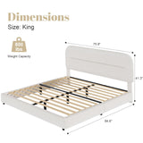 King Size Boucle Bed Frame, Upholstered Cloud Bed Frame with Headboard, Soft Platform Bed Frame with Thickened Footboard, Rounded Corners, No Box Spring Required, Easy Assembly, Cream HOMBCK