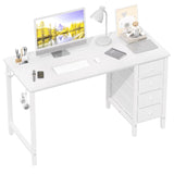 Lufeiya White Computer Desk with Fabric Drawers, 47 Inch Study Work Writing Desk for Home Office Bedroom, Simple Modern Cute PC Desks with Drawer, White Lufeiya