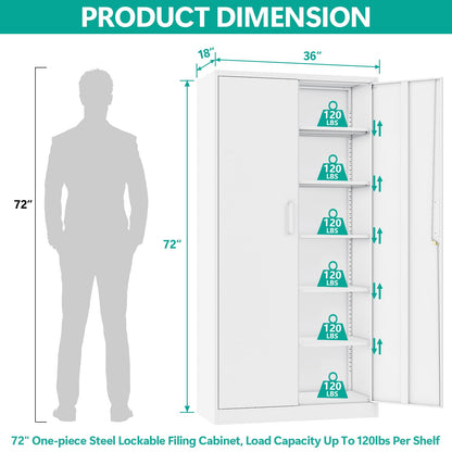 Metal Garage Storage Cabinet with 2 Doors and 4 Adjustable Shelves 72" Pantry Cabinet Utility Storage Cabinet Locking Steel Storage Cabinet Utility - WoodArtSupply