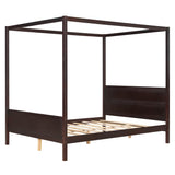 Merax Queen Size Canopy Bed with Headboard and Footboard, Solid Wood 4 Posters Platform Bed with Slat Support Leg, No Box Spring Needed, Espresso Merax