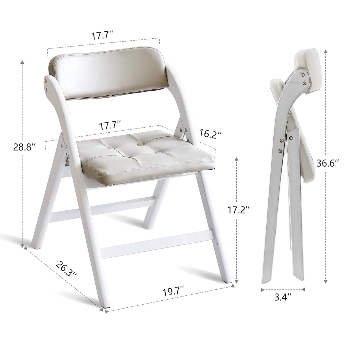Asnefeli Wood Folding Chairs with Padded Seats, Wooden Folding Chairs Set of 2, Foldable Dining Chair with Cushion, Stackable Extra Chair for Indoor Outside Events, Party, Wedding (White Gray) Asnefeli