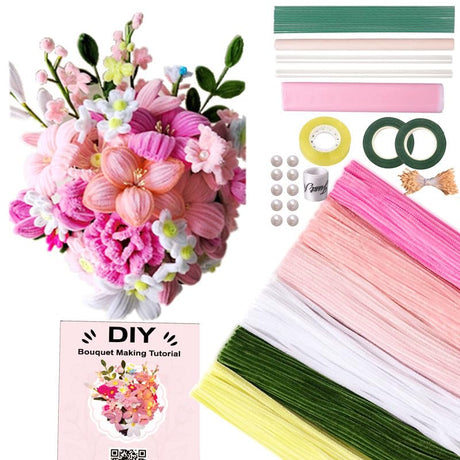 Pipe Cleaners Flower Craft Kit - 500 Pcs 6 Colors Pipe Cleaner Bulk, Chenille Stems for Bouquet Making Supplies Set with Video Tutorials, DIY Art Craft Project Creative Gift for Teen Girls Woman Andgiv