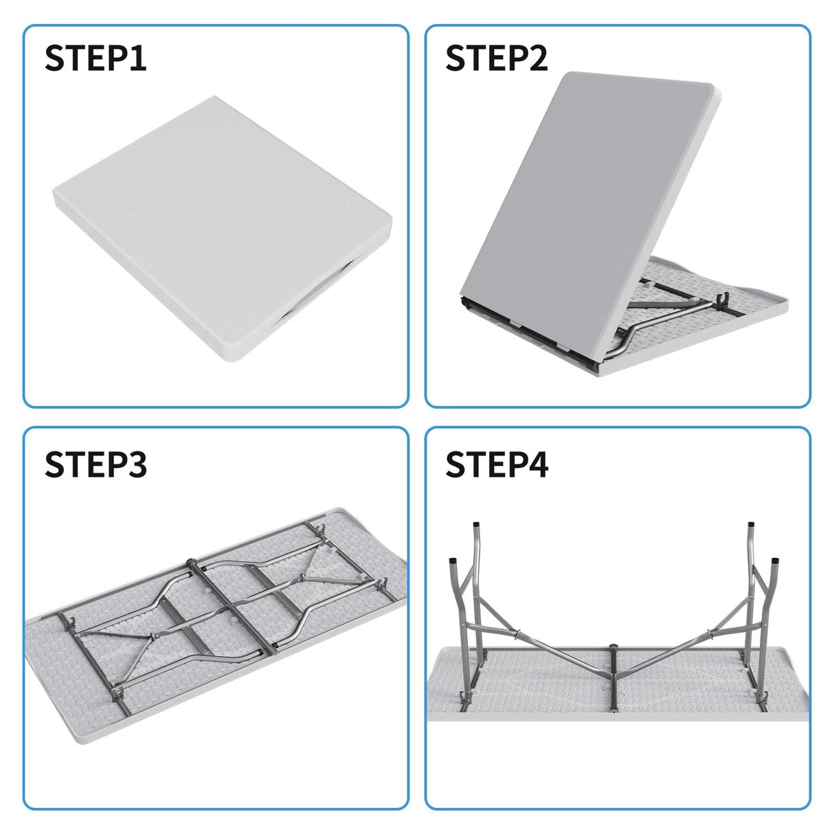 6ft Plastic Folding Table, Portable Camping Table with Carrying Handle, Lock for Picnic, Party, Multipurpose Entertaining Activites - White WoodArtSupply