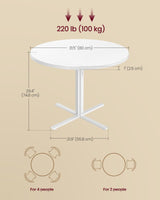 VASAGLE Dining Table, Small Round Kitchen Table for 4 People, 31.5 x 29.4 Inches, for Dining Room, Living Room, Farmhouse, Water-Resistant, Snow White UKDT082W01V1 VASAGLE