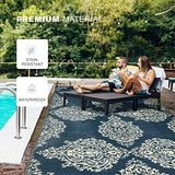 wikiwiki Outdoor Rug, 8x10ft Waterproof Reversible Mat Indoor Outdoor Rugs Carpet, Small Area Rug Plastic Straw Rug for Patio Deck Balcony Pool RV Camping Beach Picnic, Blue & Beige, Rugscape Series wikiwiki
