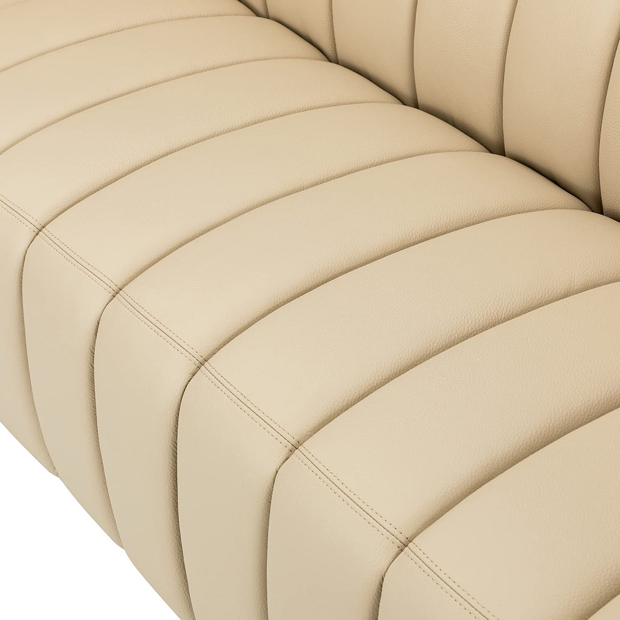 HULALA HOME 83" Genuine Leather Sofa, Sofa Leather for Living Room, 3 Seater Sofa Couch Top Layer Leather Large Sofa Furniture with Channel Tufted Seat Back & Square Arms (Beige) HULALA HOME