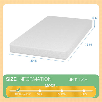 PayLessHere 8 inch Twin Green Tea Memory Foam Mattress Cooling Gel Infused Mattress,Fiberglass Free,CertiPUR-US Certified,Breathable Bed Mattress for Cooler Sleep Supportive,White Twin