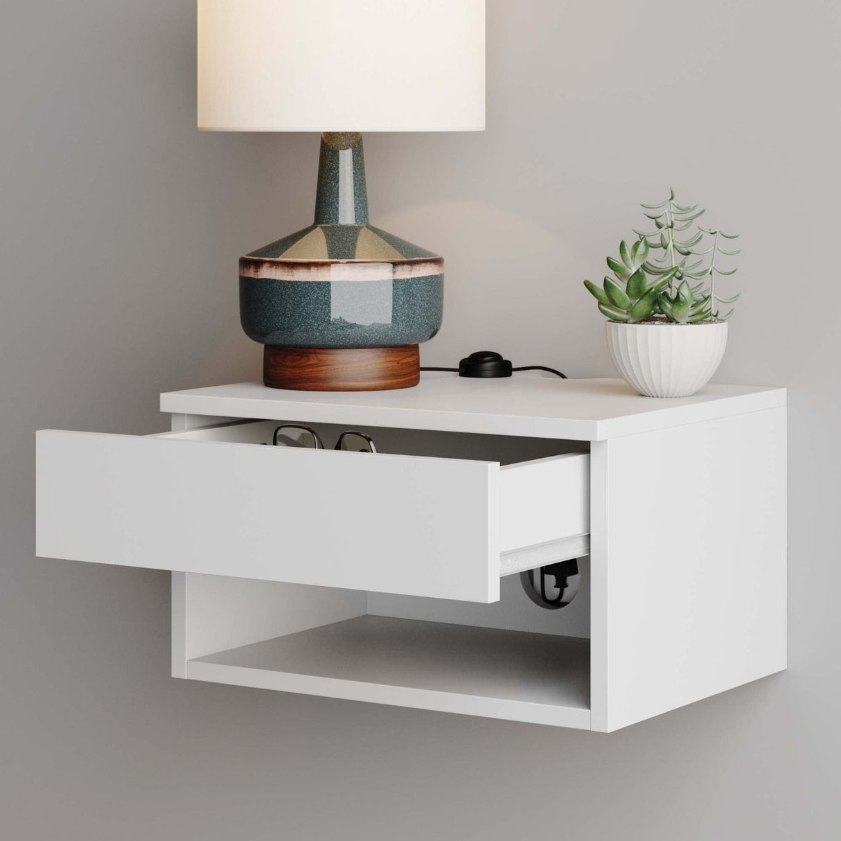 Nathan James Jackson Modern Floating Bedside Nightstand with Drawer, 1, White Nathan James