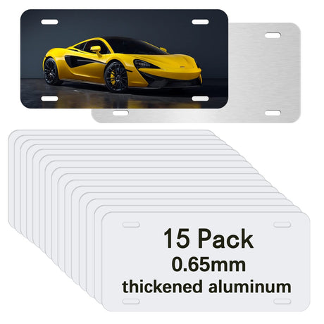 15 Pack Sublimation License Plate Blanks,Metal Aluminum car Tag White,Thermal Transfer DIY Custom Picture Design for Blank License Plates OKBA