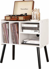 UODERS Record Player Table, Mid-Century Record Player Stand with Vinyl Storage Hold Up to 150+ Albums, Vinyl Record Cabinet with Adjustable Shelves, Wood Turntable Stand for Music Living Room (White) UODERS