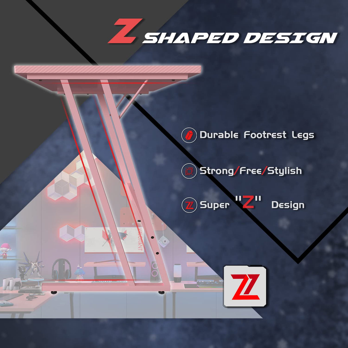 Homall Pink L Shaped Gaming Desk Computer Corner PC Desk Table with Large Monitor Stand for Home Office Studying Writing Workstation, Gift for Girls and Women (Pink, 51 Inch) Homall