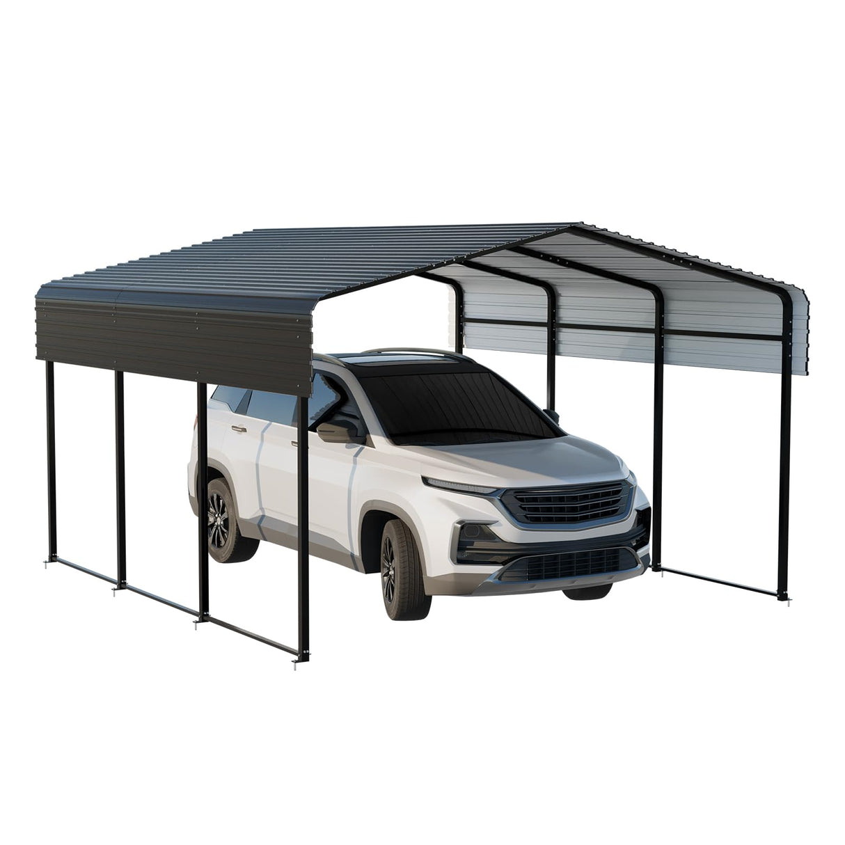 HEYTOWN Metal Carport 10 * 15 FT with Enhanced Base Heavy Duty Garage with Galvanized Steel Roof Multi-Use Shelter Outdoor for Car, Pickup, Boat and Tractors HEYTOWN