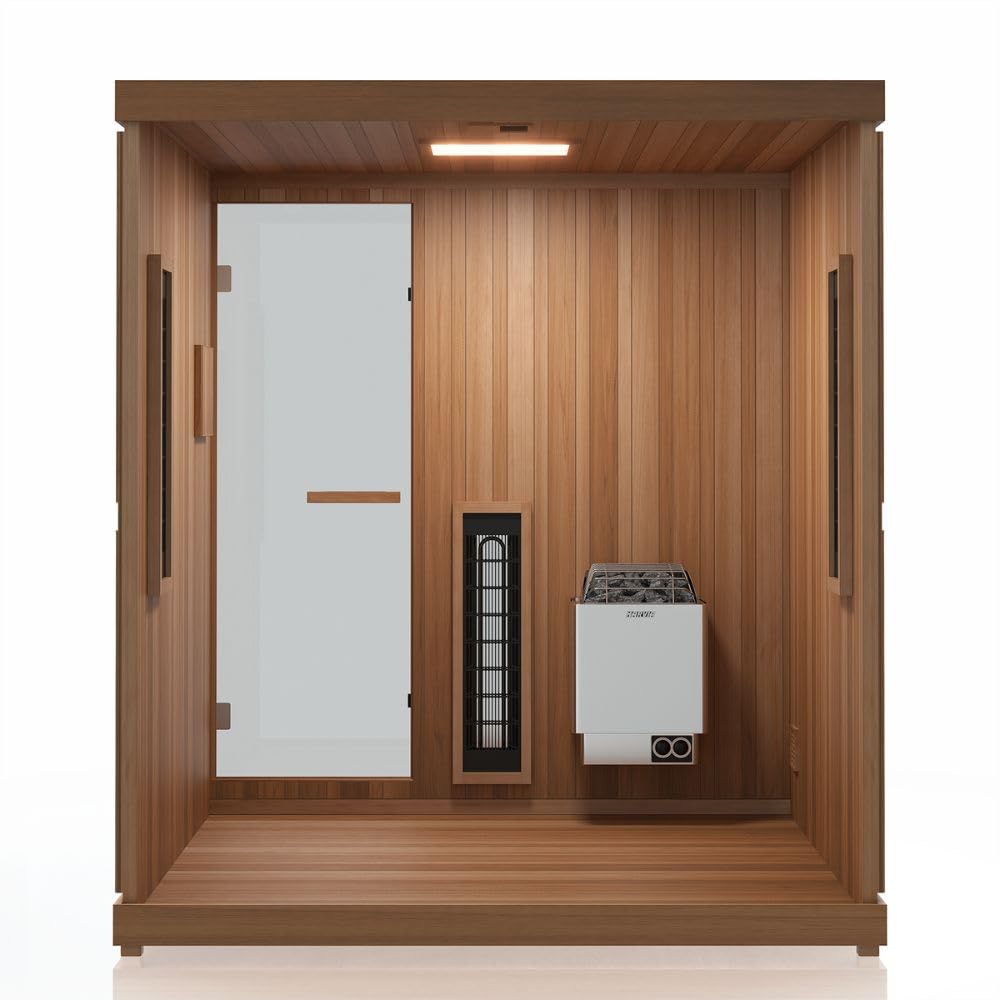 Premium 4-Person Home Infrared Sauna Combo, Near & Far Infrared, UL-Listed, 4.5kW Conventional Sauna Heater, Bluetooth Audio, 170° in Under 1-Hour, Red Light Therapy, Touch Control, Premium Cedar