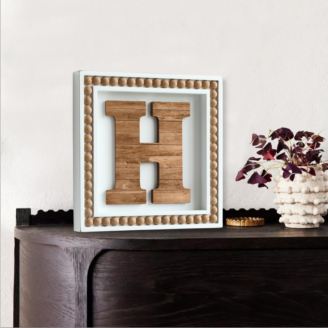 COLLECTIVE HOME - Monogram Wall Signs, Wood Letter Decor with Beads, Personalized Letters for Wall Decor, Tabletop Alphabet Signs, 10" x 10" (H) - WoodArtSupply