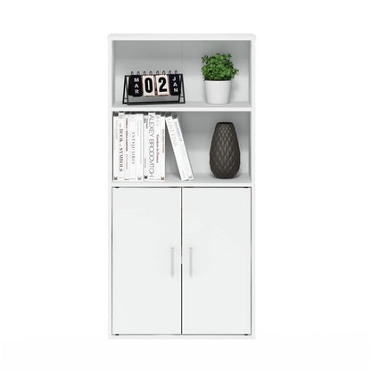 Furinno Pasir Storage Cabinet with 2 Open Shelves and 2 Doors, White - WoodArtSupply