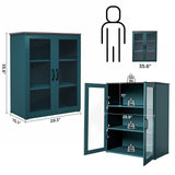 Vrullu Storage Cabinet, Green Free Standing Buffet Cabinet, Accent Kitchen Cabinet with Tempered Glass Doors, Wood Display Cabinet with Adjustable Shelf, Curio Cabinet for Living Room, Hallway Vrullu