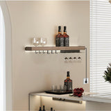Floating Display Shelf with LED Light, 39 Inch Wall Mounted Wine Rack, Bar Unit Floating Shelves with 4 Wine Glass Holder, Light-Emitting Storage Display Stand for Entrance Kitchen Dining Room SLVUAFRN