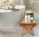 LOYPP Folding Bamboo Stool for Shower, Leg Shaving and Foot Rest, Natural Bamboo Folding Stool, Folding Bamboo Shower Seat, Fully Assembled, 12 Inch High LOYPP