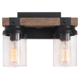 Farmhouse Wood Vanity Light, 2-Lights Bathroom Vanity Light, Rustic Black Bathroom Lighting Fixtures Over Mirror, Vintage Industrial Wall Sconces with Durable Glass Shade ZSMIHDOH