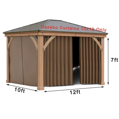 Gazebo Curtain Replacement 10' x 12' with Zipper Gazebo 4-Panels Sidewall Privacy Curtain for Patio, Outdoor Canopy, Porches (Brown, 10' x 12')