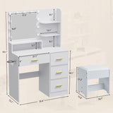 Alaxgumrol Makeup Vanity with Lights & Mirror, Vanity Desk with Power Outlet, White Vanity Set with 2 Drawers, Dressing Table with Adjustable 3 Lighting Color (White, Right Drawer) Alaxgumrol